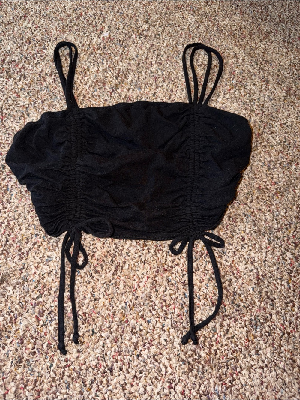 Black Ruched Tie-Front Crop Tank Top